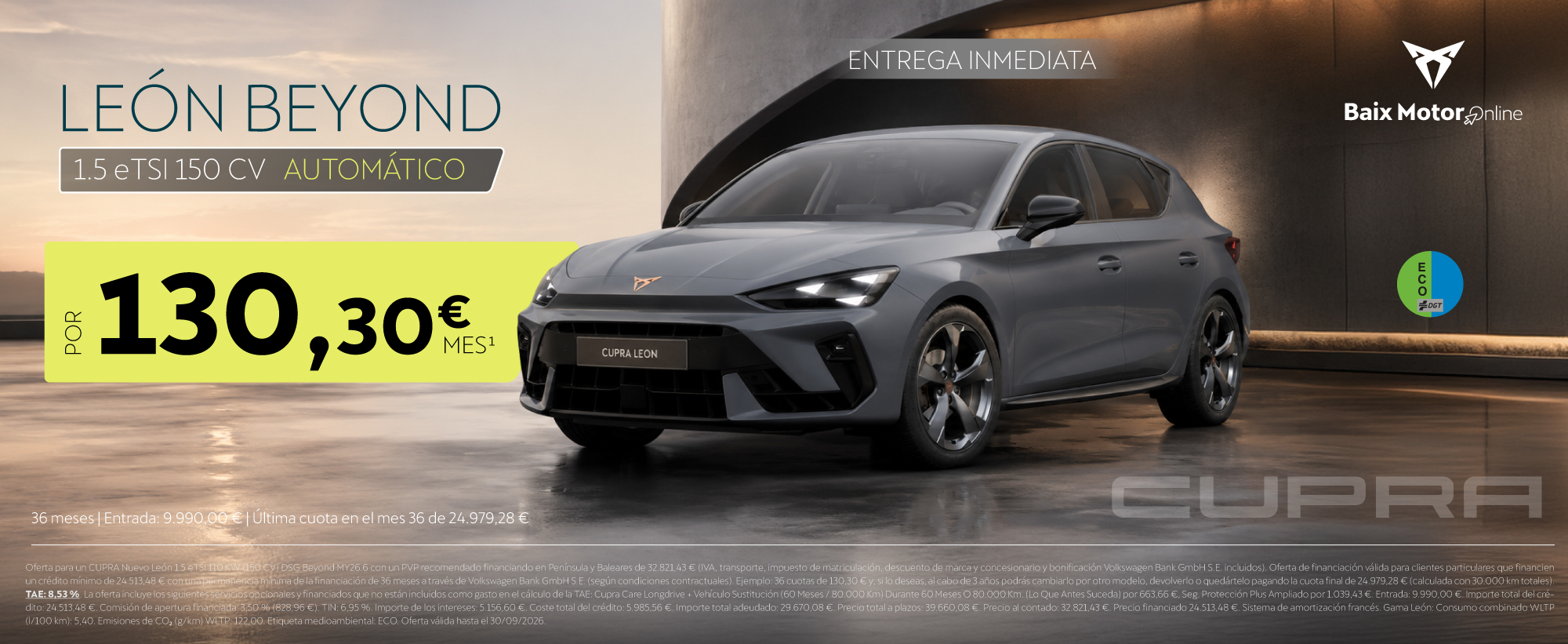 ¡Promoción stock! Nuevo CUPRA León Beyond Automático por 130,30€/mes