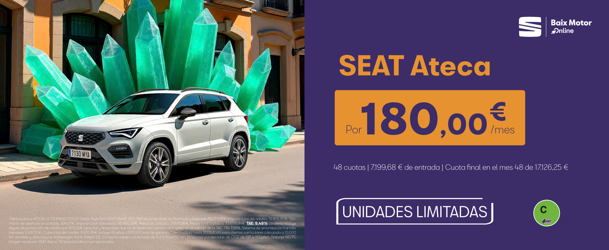 ¡Unidades limitadas! SEAT Ateca por 180€/mes*