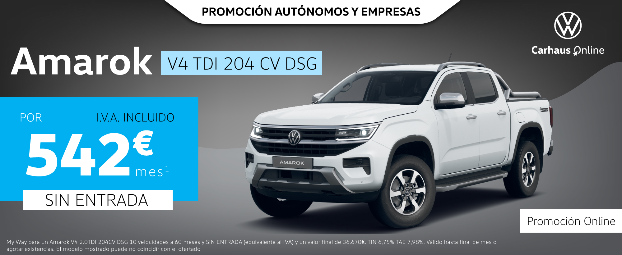 ¡Novedad! Volkswagen Amarok desde 542€/mes sin entrada