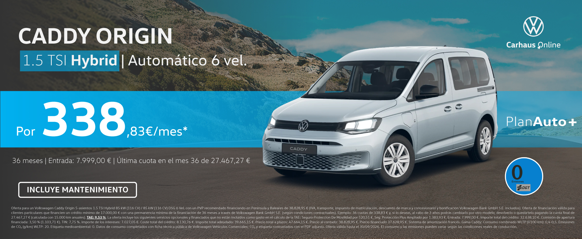Volkswagen Caddy Origin eHybrid DSG desde 338,83€/mes