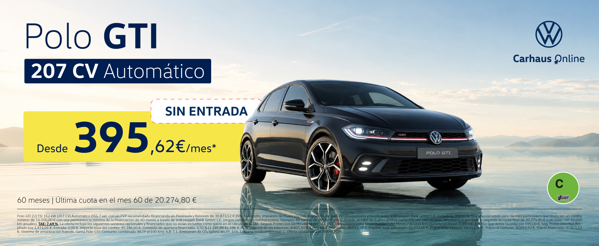 Nuevo Volkswagen Polo GTI DSG 207 CV por 395,62€/mes sin entrada
