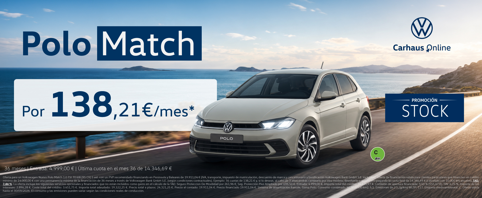Nuevo Volkswagen Polo Match por 138,21€/mes