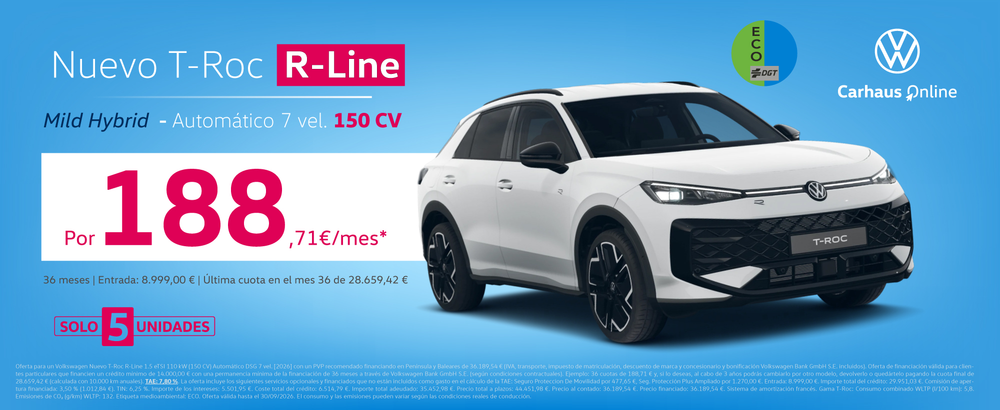 Volkswagen T-Roc R-Line blanco Mild Hybrid DSG 150 CV